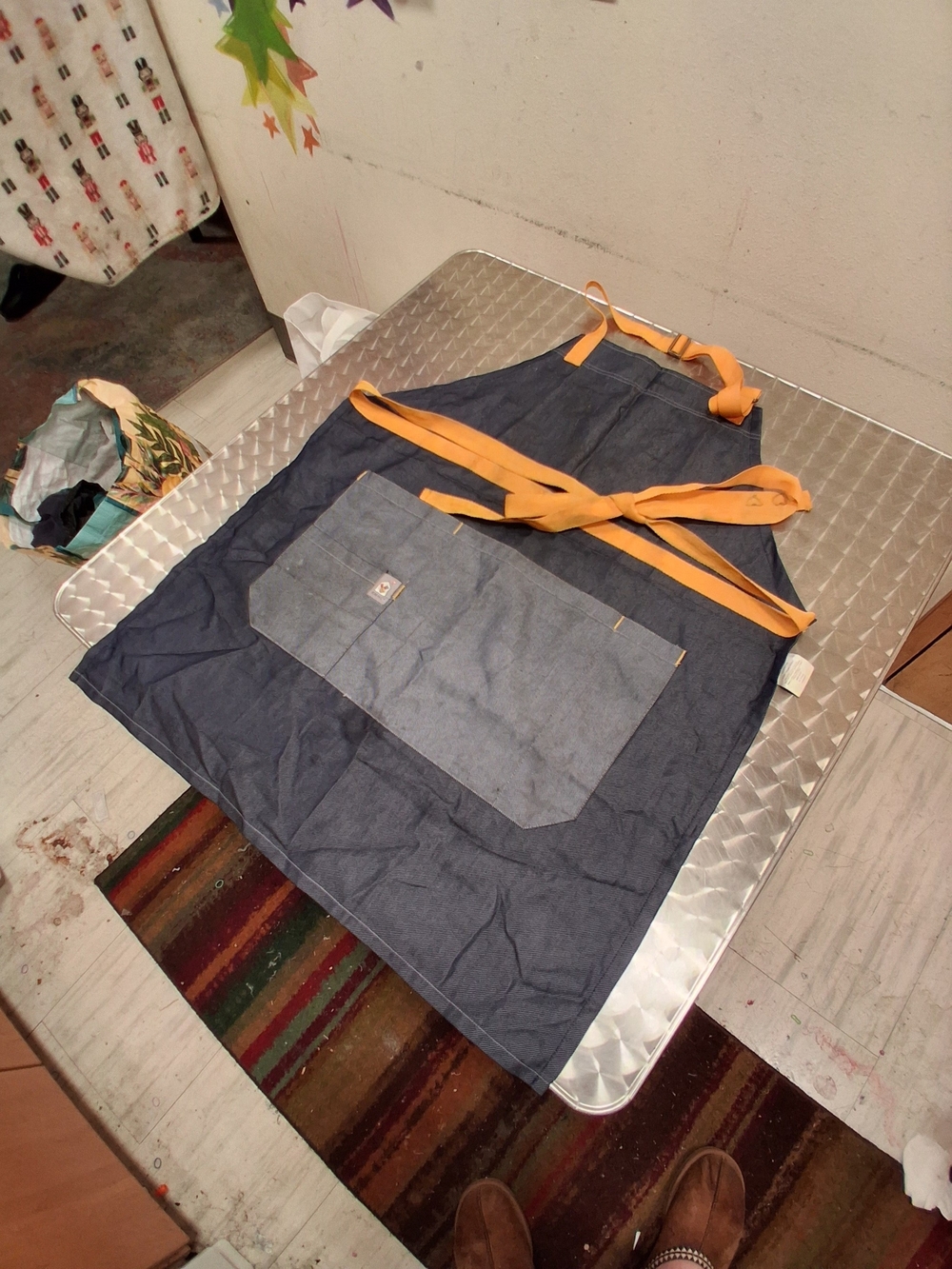 Denim Apron with Orange Straps